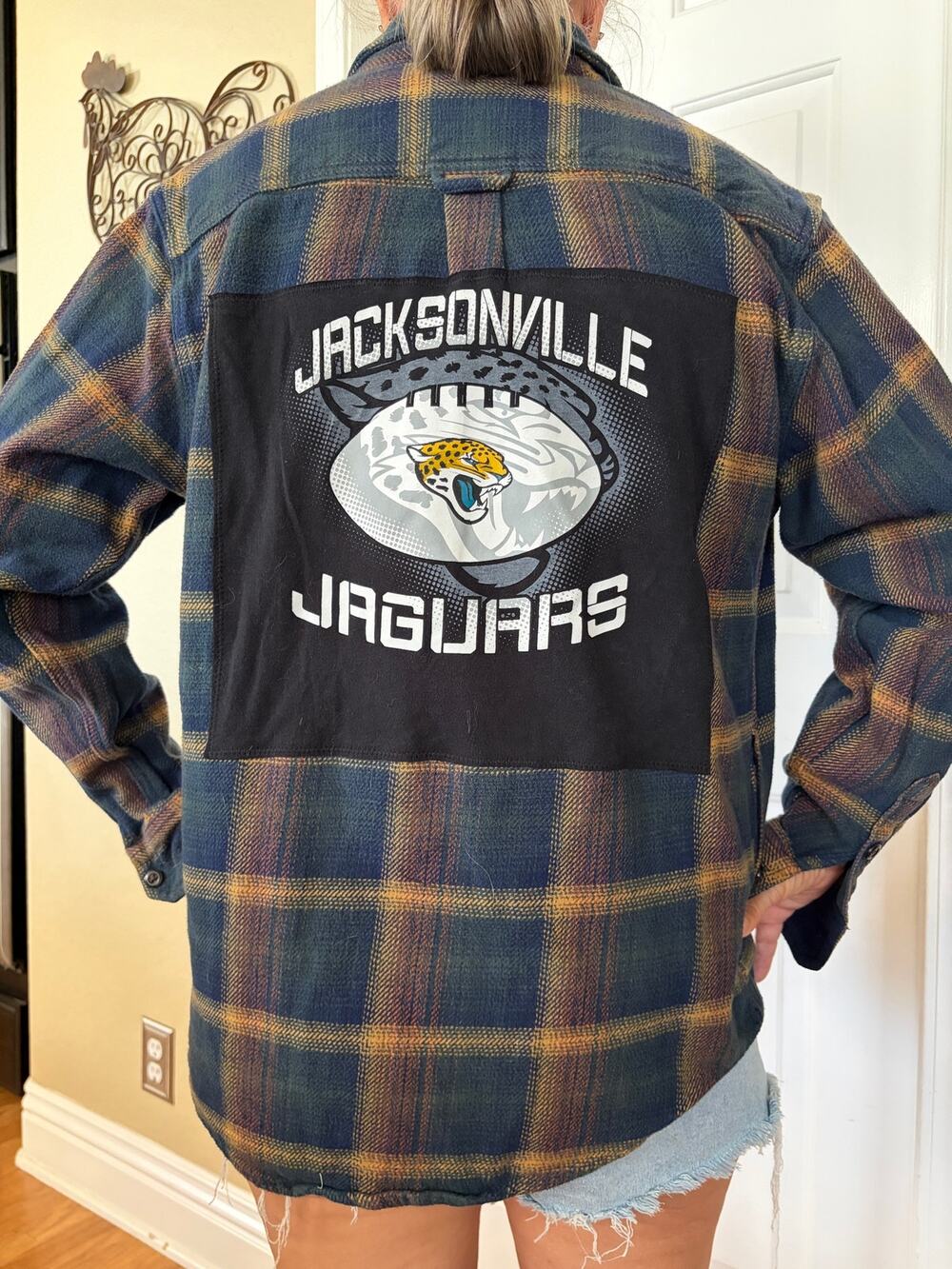 Jacksonville Jaguars NFL Upcycled Flannel Shirt Unisex Large L